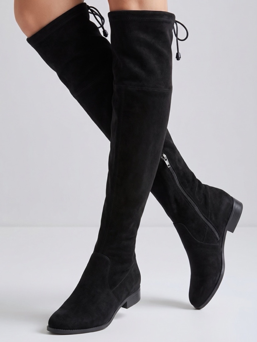 A new day microsuede Black over the knee boot Draw string top. 1” heel‎ Size 8.5